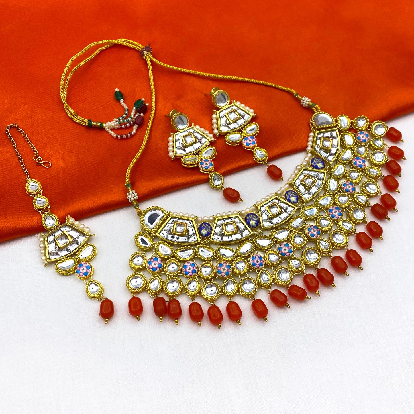 Sujwel Gold Plated Kundan Design Choker Necklace Set For Women (08-0289)