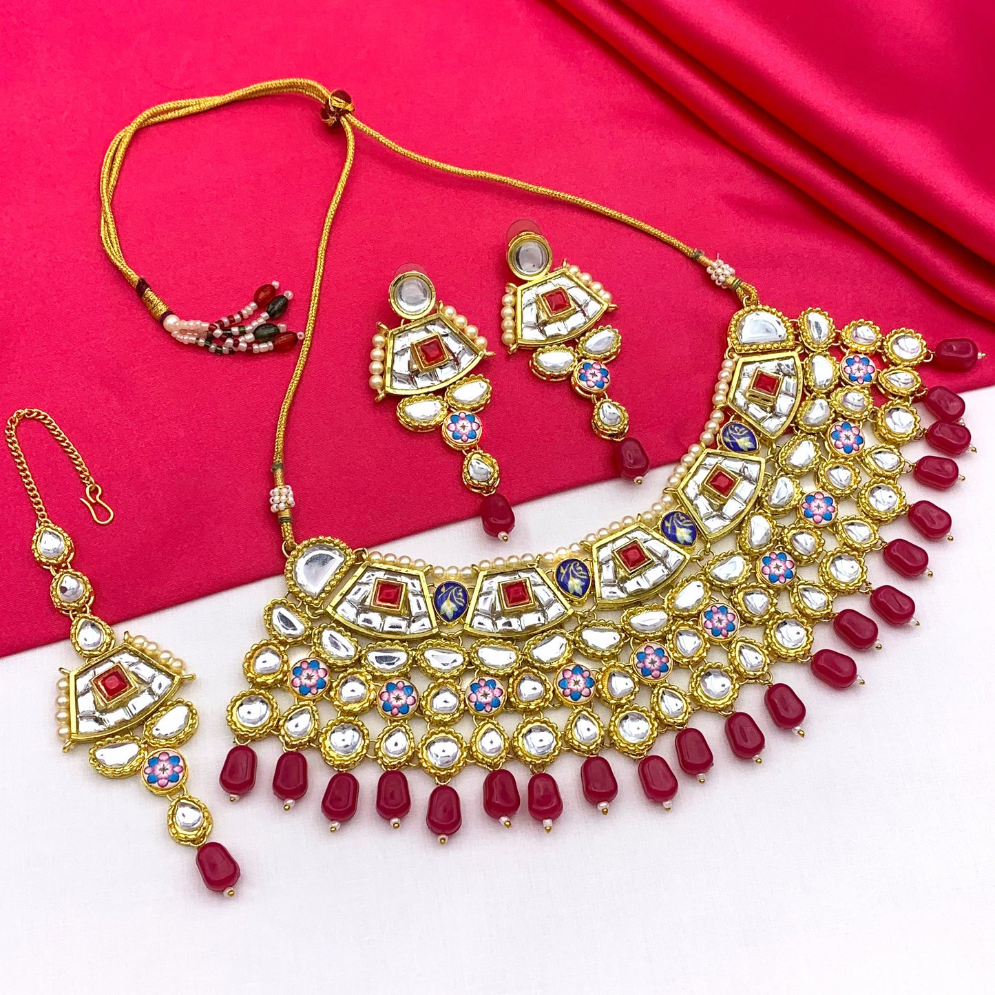 Sujwel Gold Plated Kundan Design Choker Necklace Set For Women (08-0289)