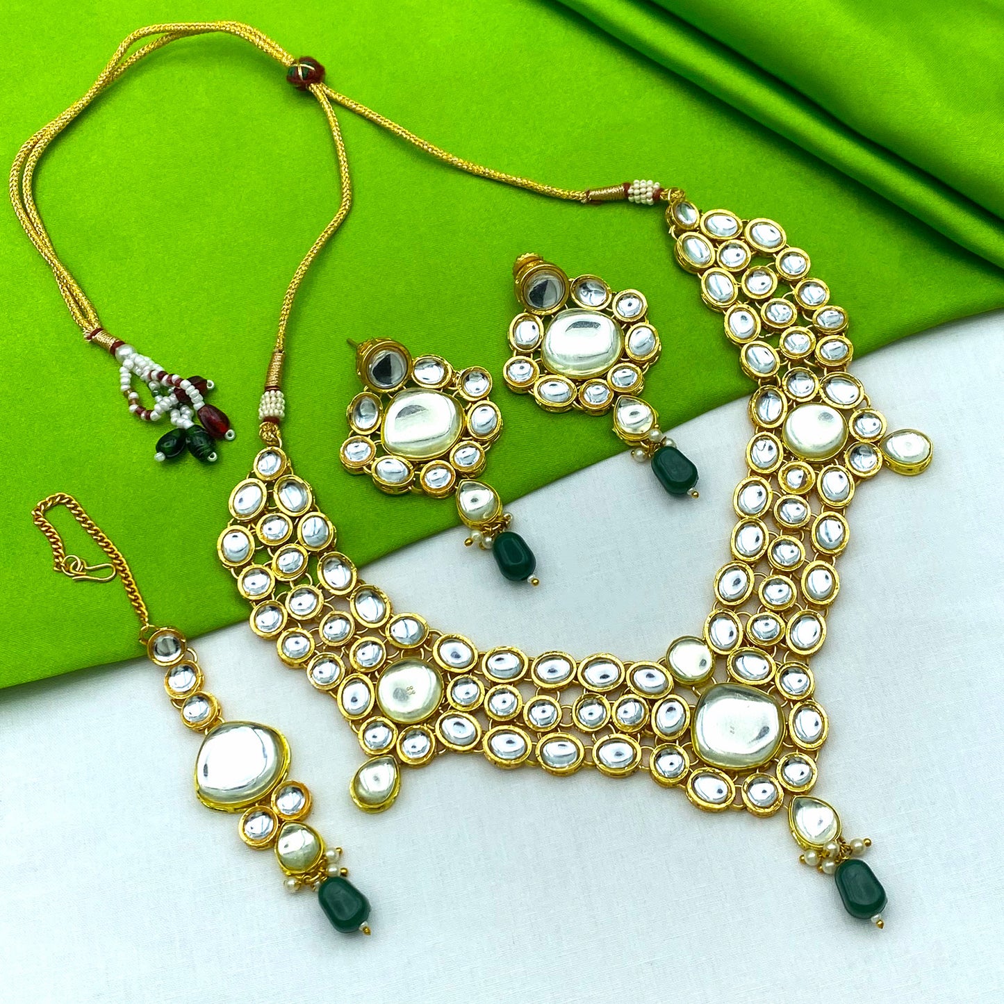 Sujwel Gold Kundan Jewellery Set (08-0490)
