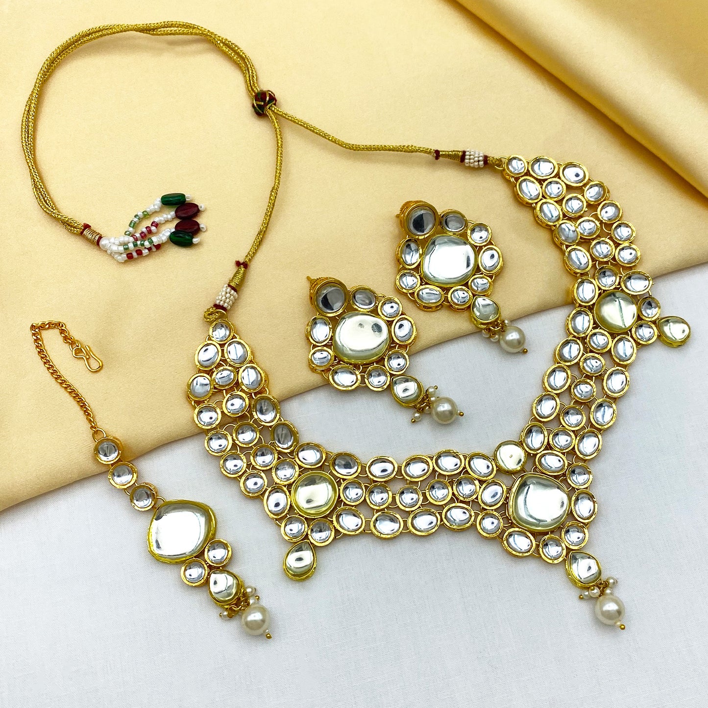 Sujwel Gold Kundan Jewellery Set (08-0490)
