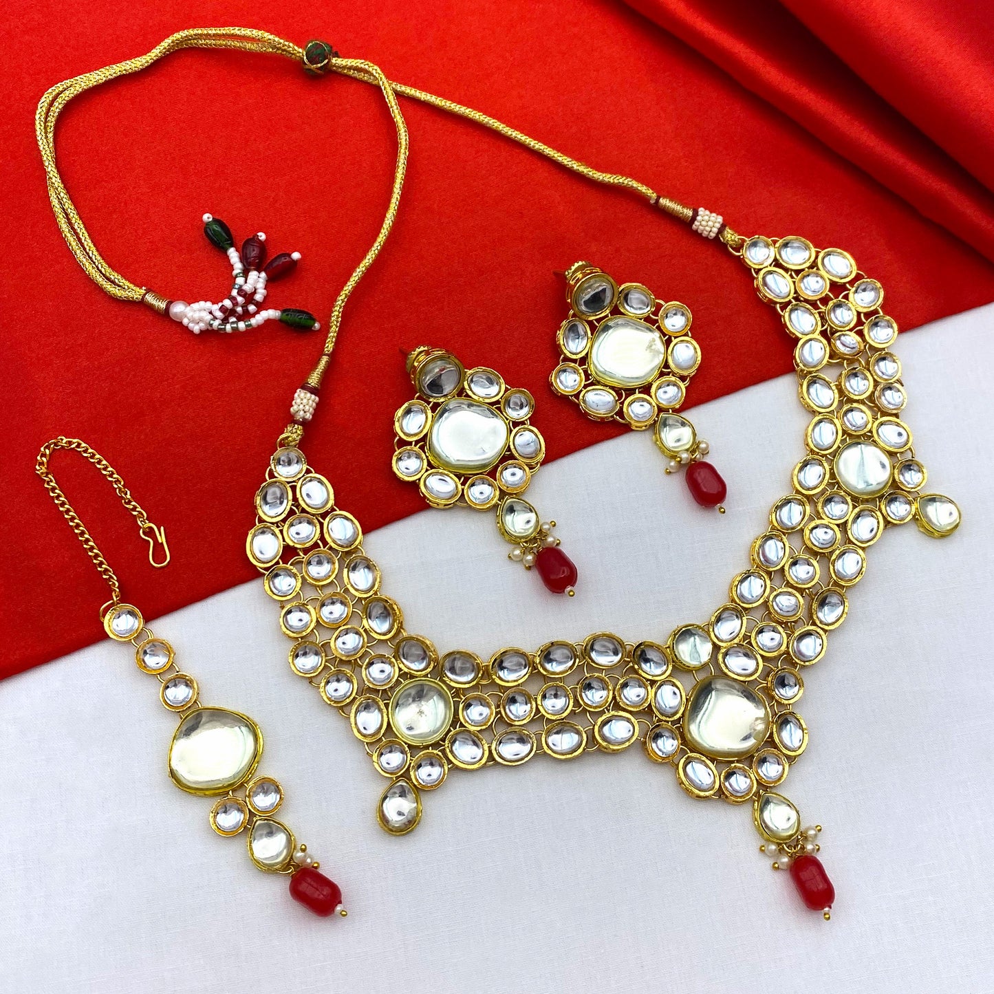 Sujwel Gold Kundan Jewellery Set (08-0490)