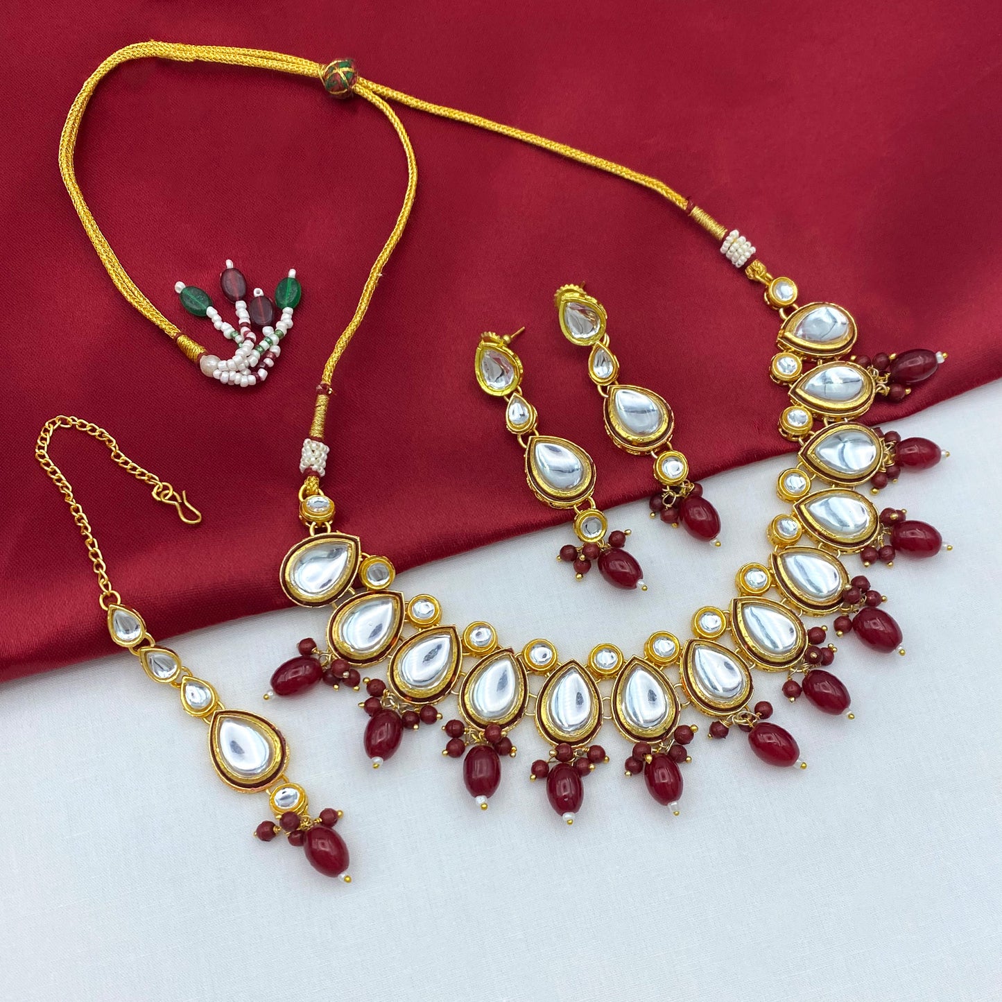 Sujwel Gold-Plated Kundan Necklace Set with Earrings, and Tikka for Girls and Women (08-0534)