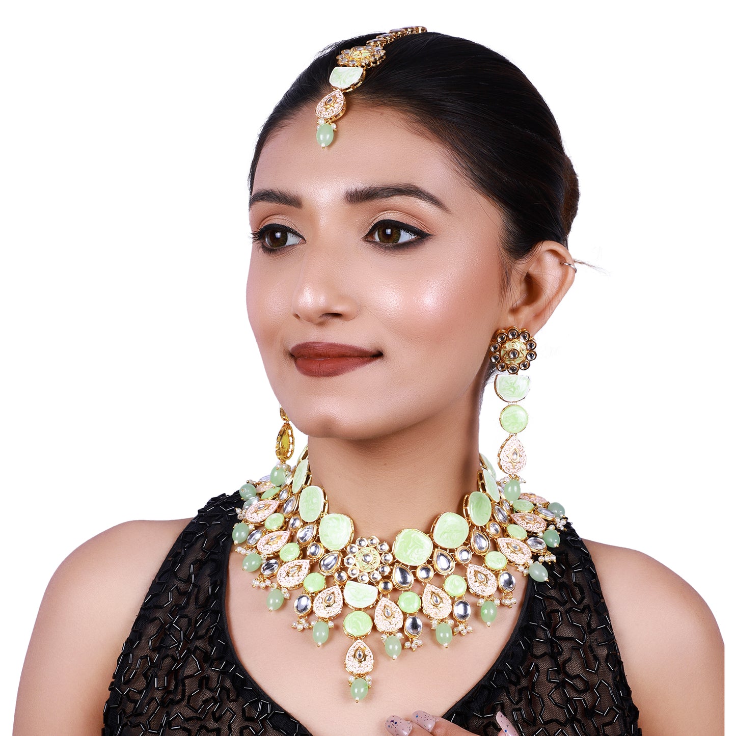 Kundan Meenakari Floral Set (08-0500)