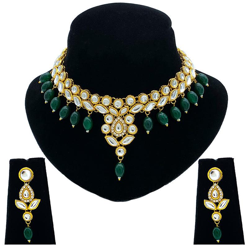 Sujwel Gold Toned Pearl Beads Kundan Choker Necklace Set (08-0457)