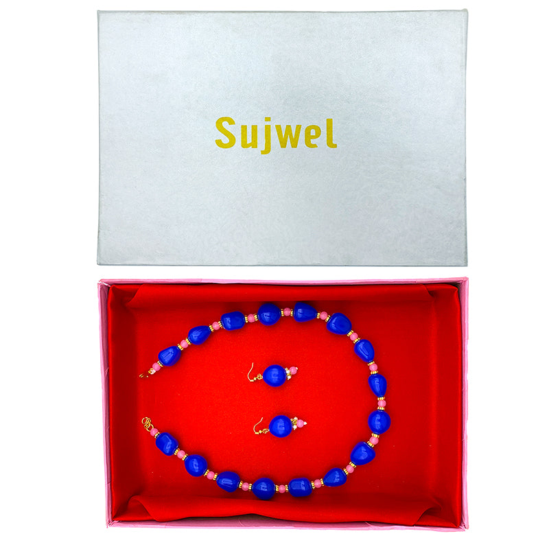 Sujwel Necklace Moti Mala with Matching Earrings for Women and Girls (08-0494)