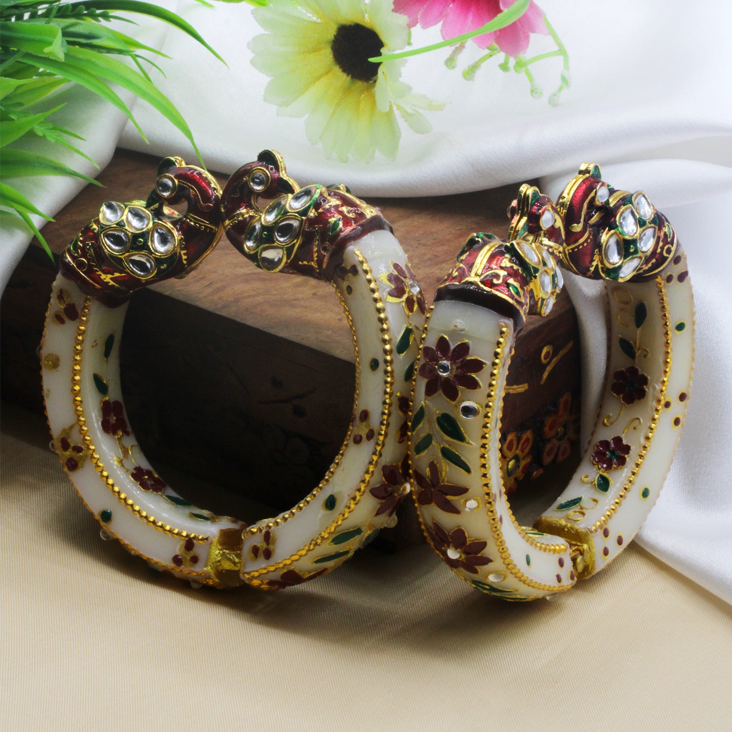 Peacock Antique Gold Plated Bangles for Women (SUJ11-0102)