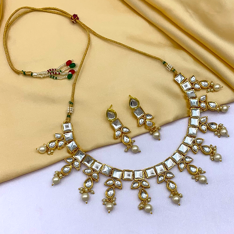 Sujwel Gold-Plated Kundan Necklace and Earrings (08-0523)