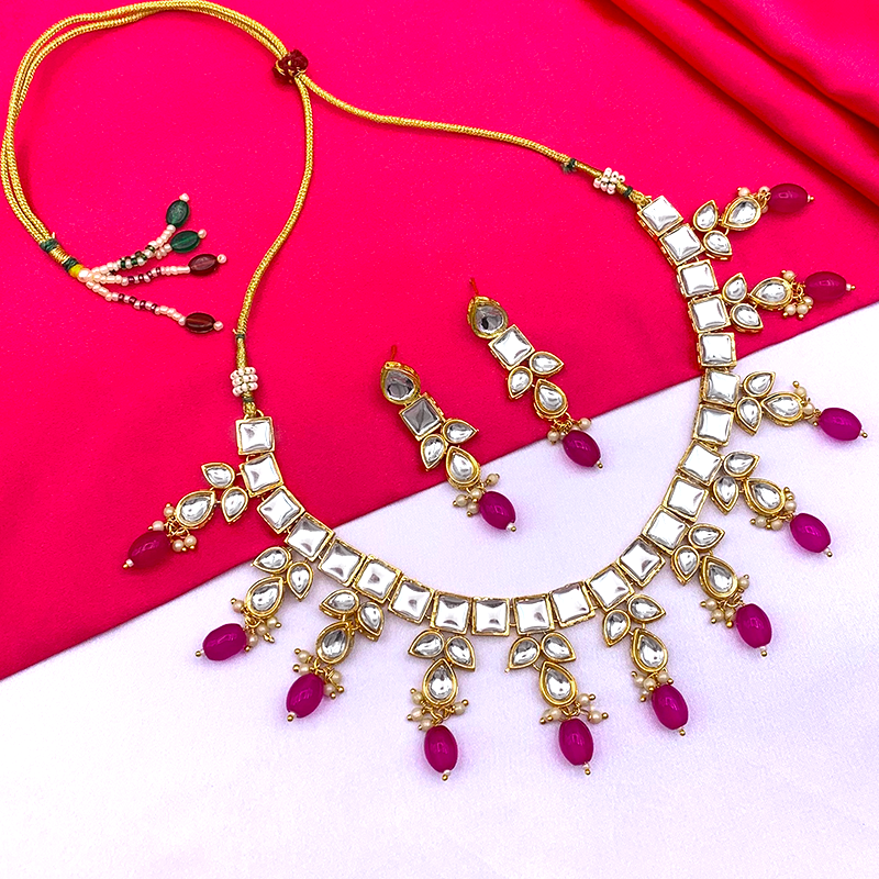 Sujwel Gold-Plated Kundan Necklace and Earrings (08-0523)