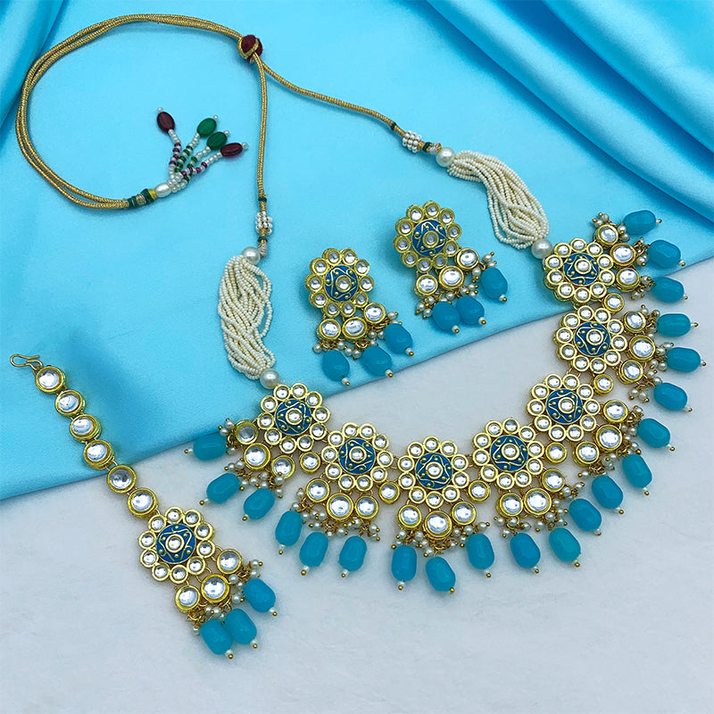 Sujwel Gold Kundan Mina Jewellery Set (08-0478)