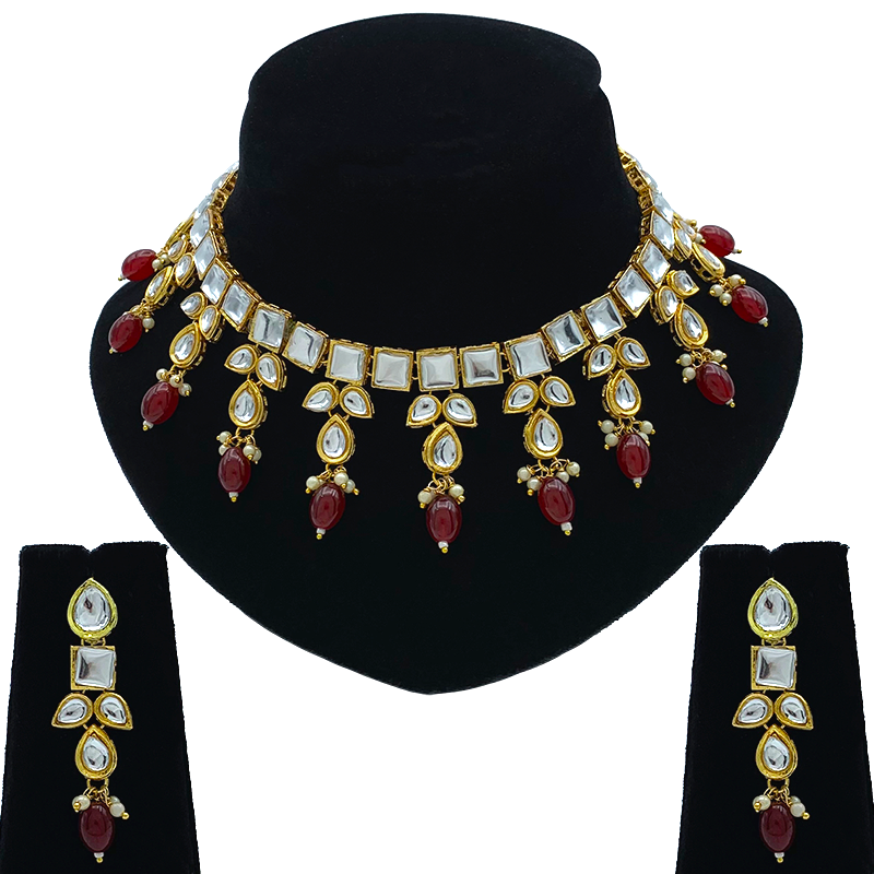 Sujwel Gold-Plated Kundan Necklace and Earrings (08-0523)