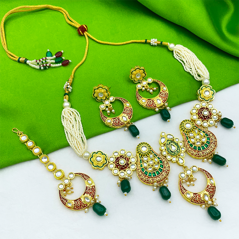 Sujwel Gold Plated Meenakari Choker Necklace Set (08-0230)