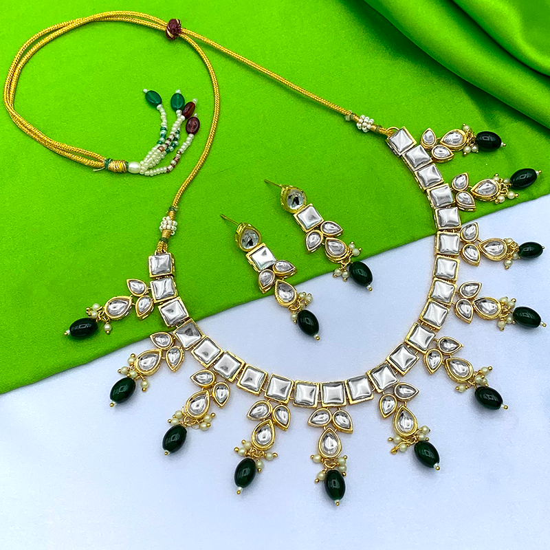 Sujwel Gold-Plated Kundan Necklace and Earrings (08-0523)