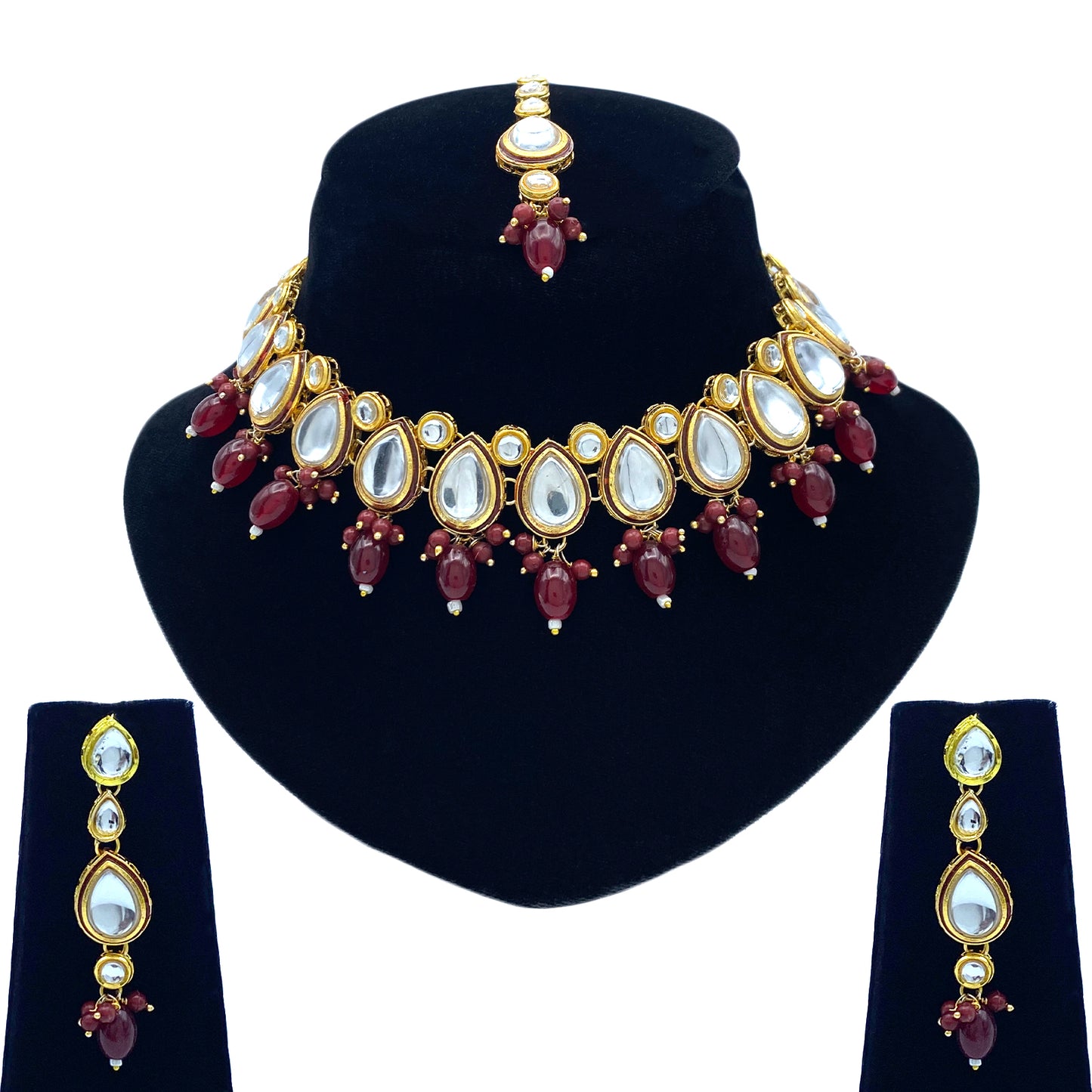 Sujwel Gold-Plated Kundan Necklace Set with Earrings, and Tikka for Girls and Women (08-0534)