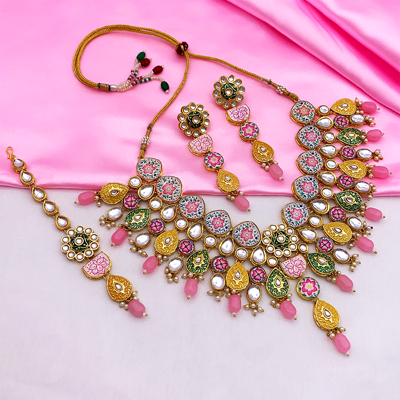 Buy Kundan Floral Design Necklace Set Online Meenakari Floral