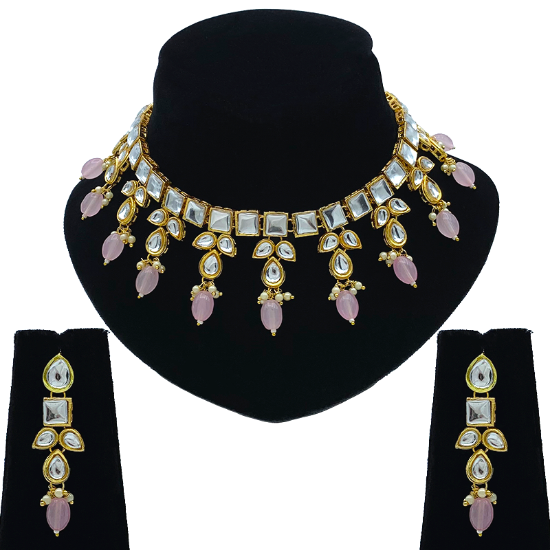 Sujwel Gold-Plated Kundan Necklace and Earrings (08-0523)