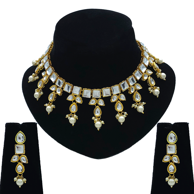 Sujwel Gold-Plated Kundan Necklace and Earrings (08-0523)