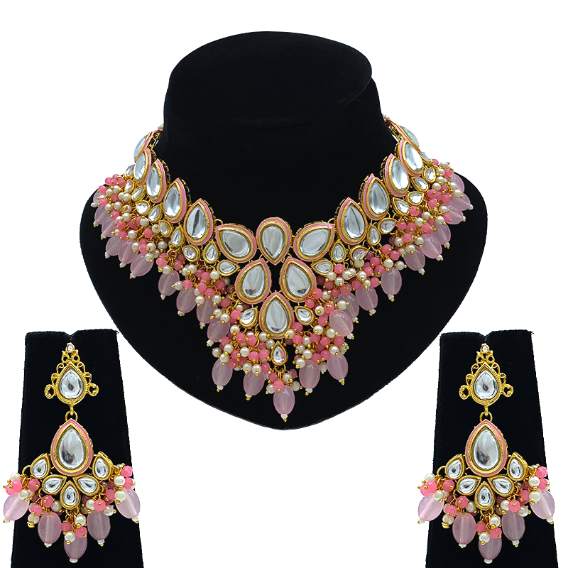 Sujwel Gold-Plated Kundan Necklace and Earrings (08-0524)