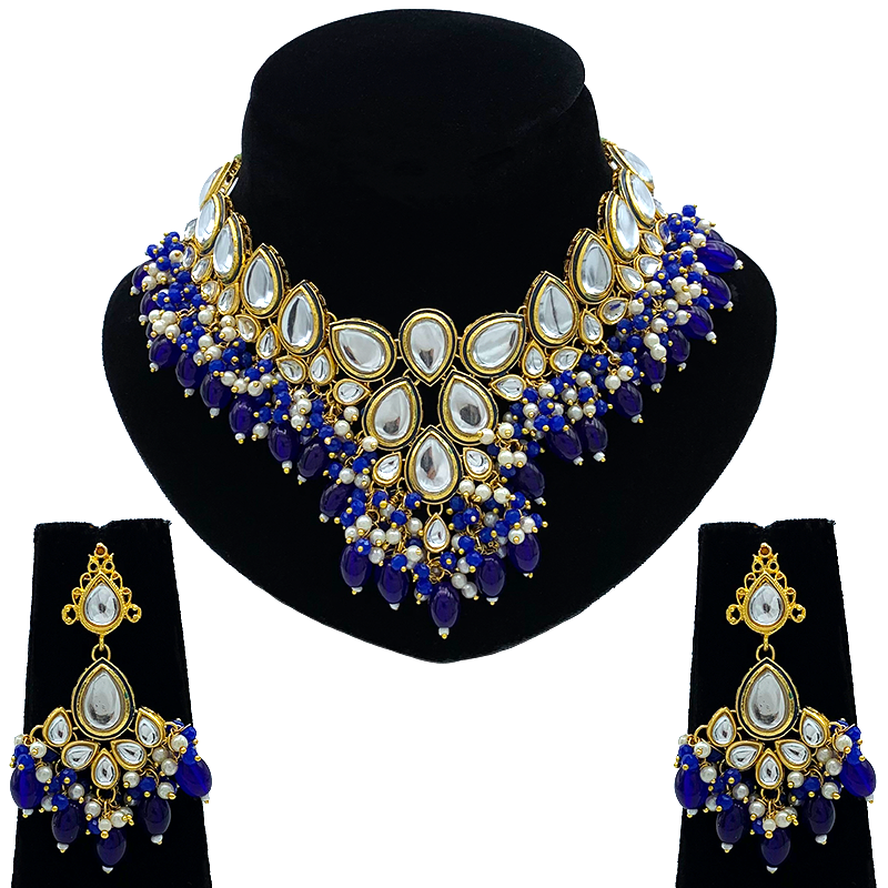 Sujwel Gold-Plated Kundan Necklace and Earrings (08-0524)