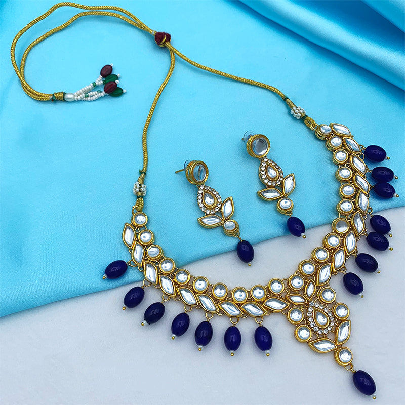 Sujwel Gold Toned Pearl Beads Kundan Choker Necklace Set (08-0457)