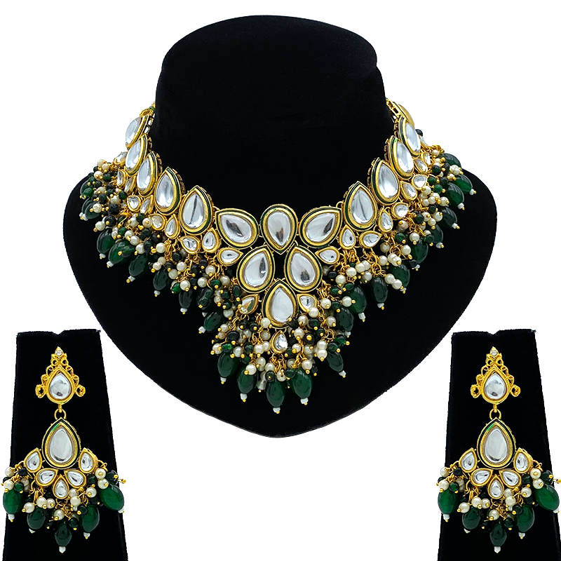 Sujwel Gold-Plated Kundan Necklace and Earrings (08-0524)