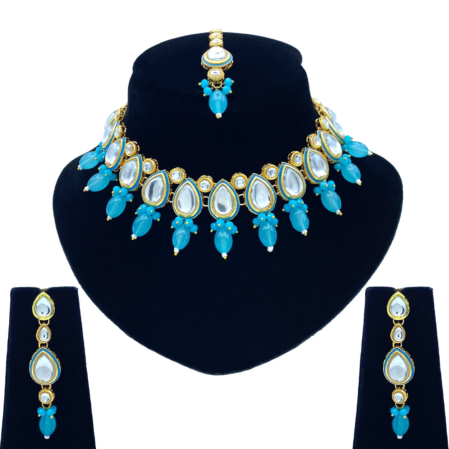 Sujwel Gold-Plated Kundan Necklace Set with Earrings, and Tikka for Girls and Women (08-0534)