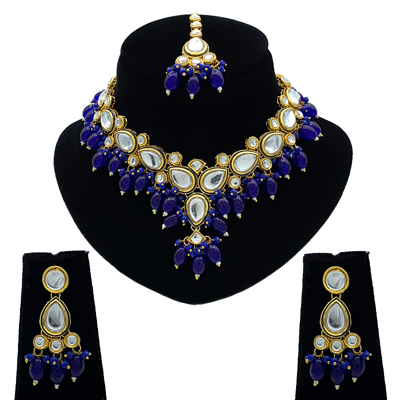 Sujwel Gold-Plated Kundan Necklace Set with Earrings, and Tikka for Girls and Women (08-0532)