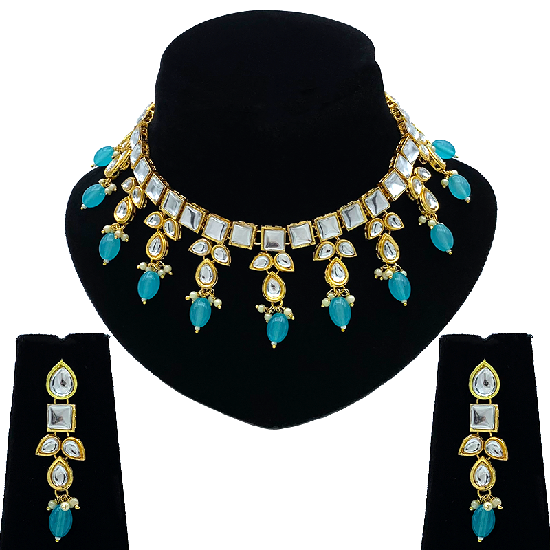 Sujwel Gold-Plated Kundan Necklace and Earrings (08-0523)