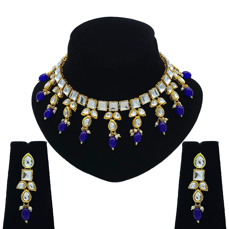 Sujwel Gold-Plated Kundan Necklace and Earrings (08-0523)