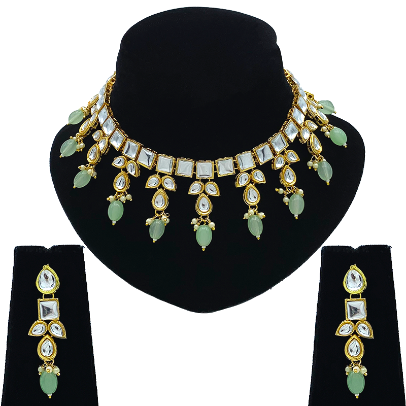 Sujwel Gold-Plated Kundan Necklace and Earrings (08-0523)