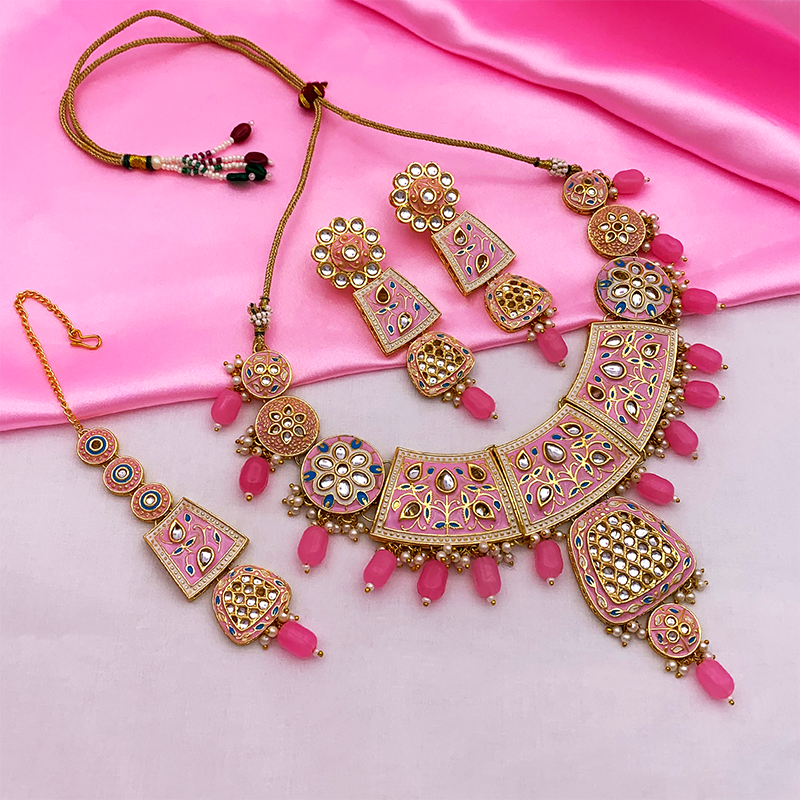 Sujwel Gold Kundan Mina Jewellery Set (08-0467)