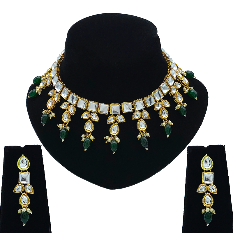 Sujwel Gold-Plated Kundan Necklace and Earrings (08-0523)