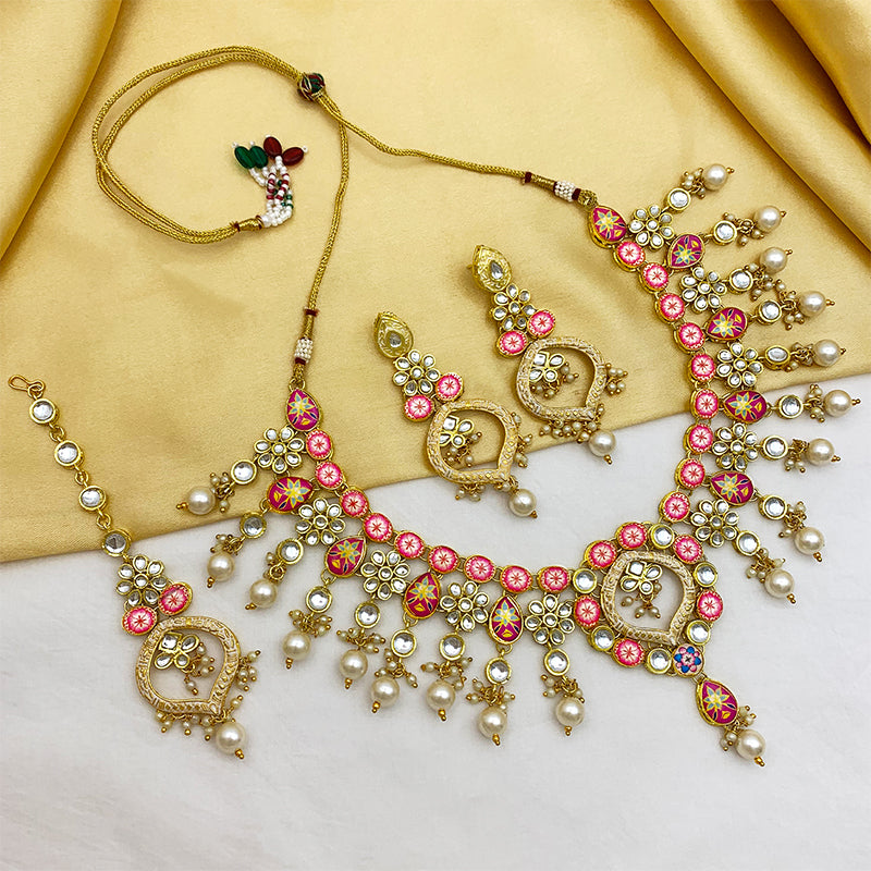Sujwel Gold Plated Kundan Design Choker Necklace Set For Women (08-0450)