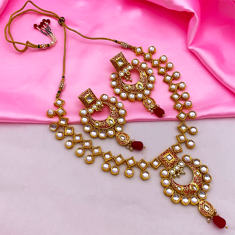 Sujwel Gold Kundan Mina Jewellery Set (08-0462)