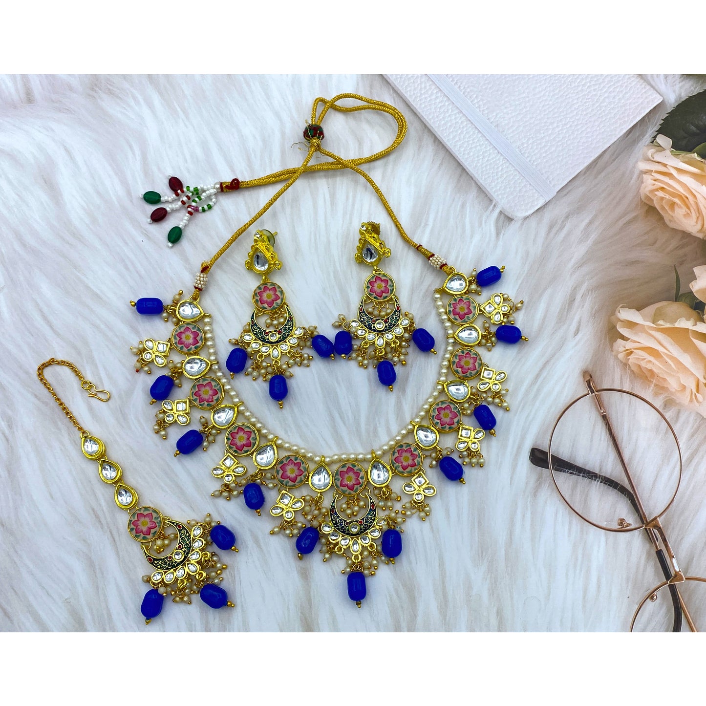 Kundan Meenakari Floral Set (08-0285)