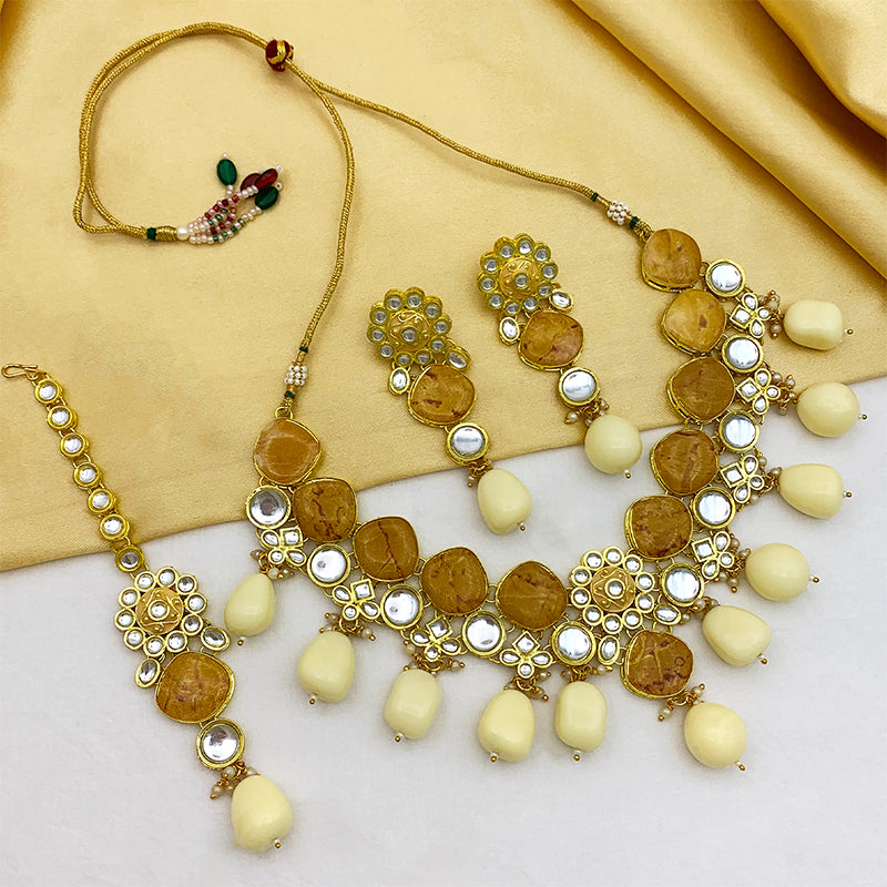 Sujwel Gold Plated Kundan Design Choker Necklace Set For Women (08-0441)