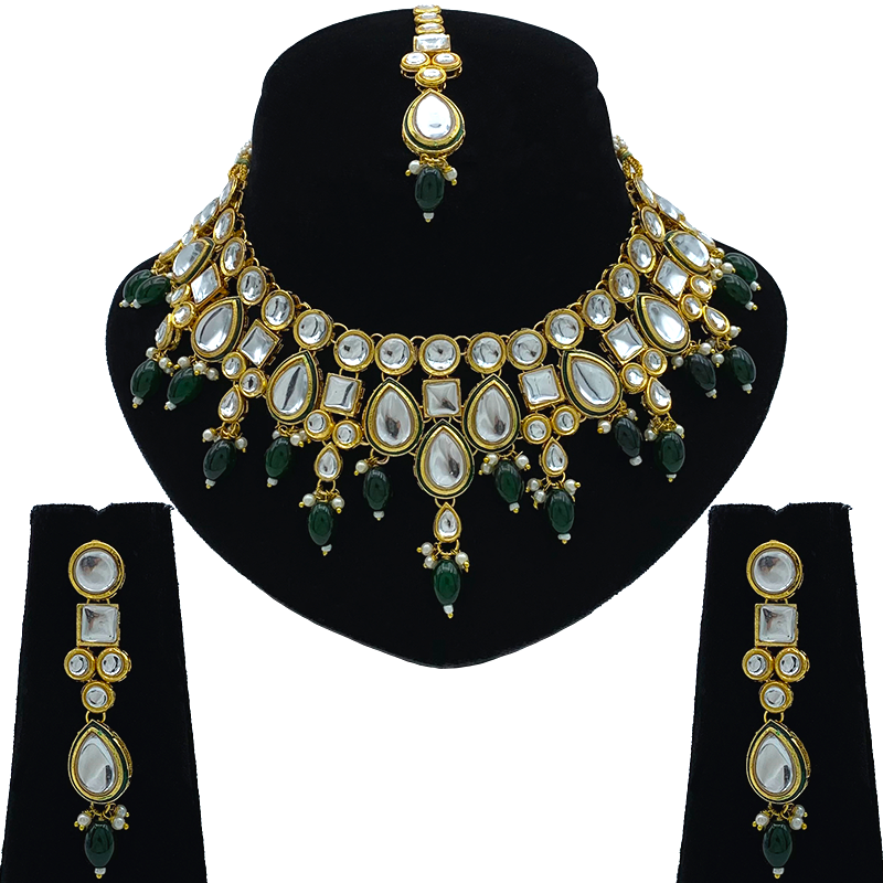 Sujwel Gold-Plated Kundan Necklace Set with Earrings, and Tikka for Girls and Women (08-0527)