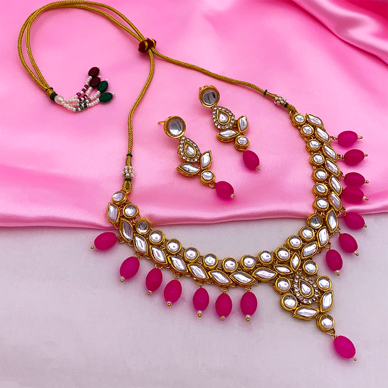 Sujwel Gold Toned Pearl Beads Kundan Choker Necklace Set (08-0457)