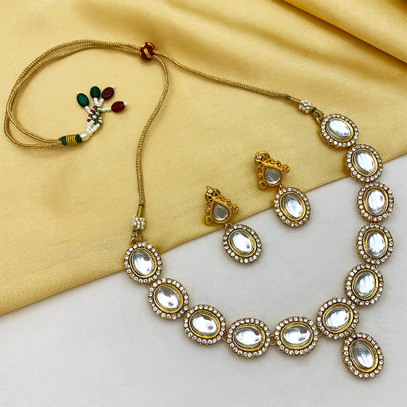 Gold-Plated Kundan Necklace and Earrings (08-0487)
