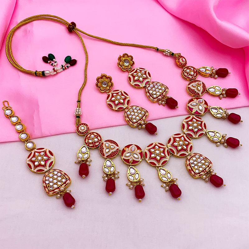 Sujwel Kundan and Meenakari Necklace Set (08-0471)