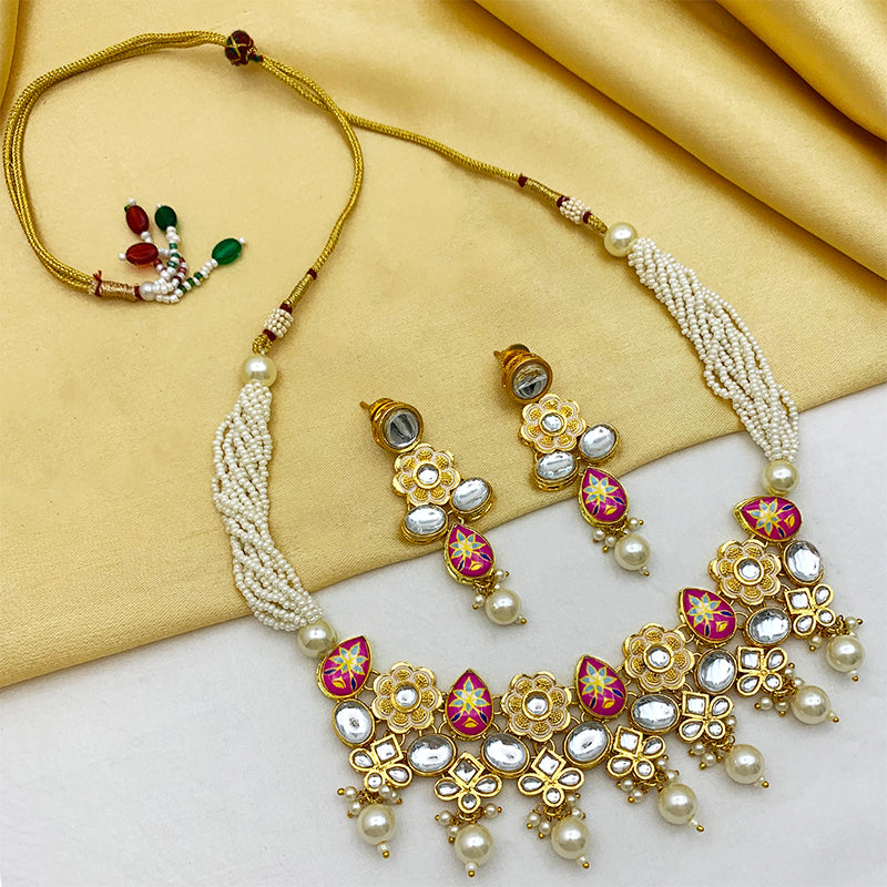 Sujwel Gold Plated Kundan Floral Design Choker Necklace Set (08-0482)