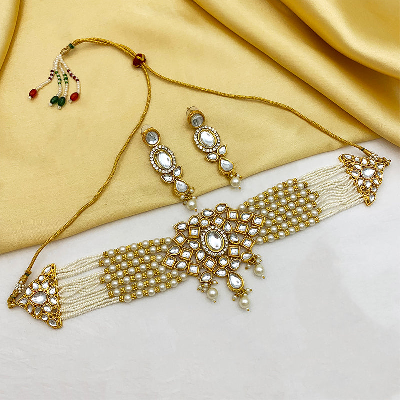 Sujwel Gold Kundan Crystal Jewellery Set (08-0480)