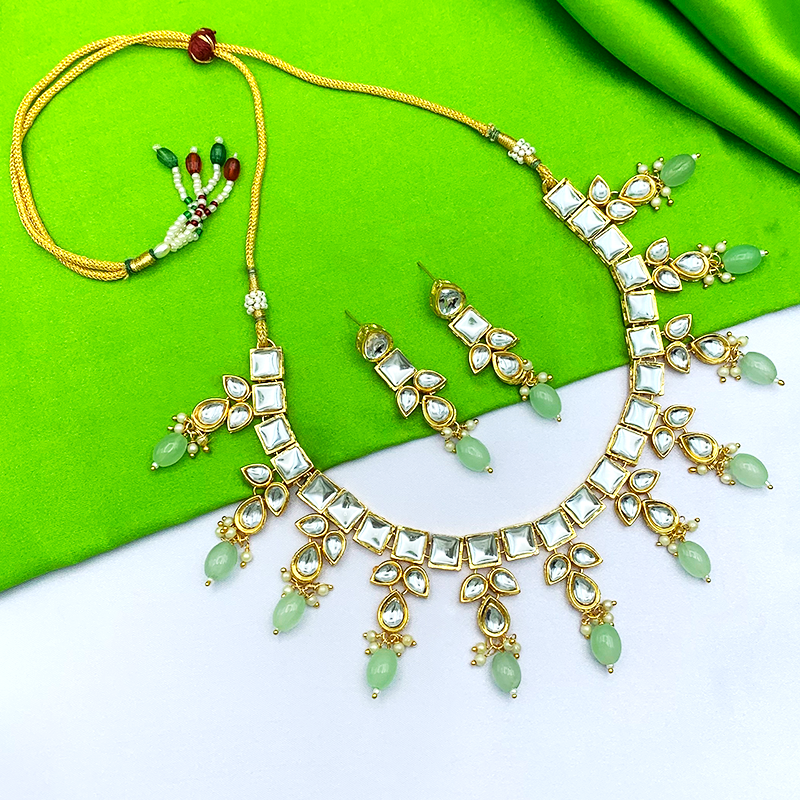 Sujwel Gold-Plated Kundan Necklace and Earrings (08-0523)