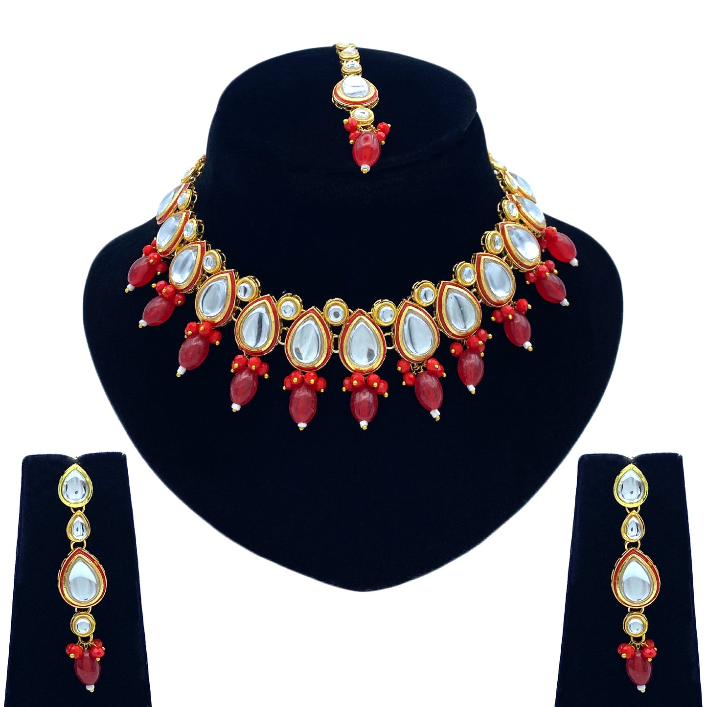 Sujwel Gold-Plated Kundan Necklace Set with Earrings, and Tikka for Girls and Women (08-0534)