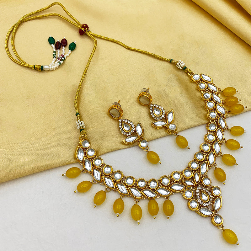 Sujwel Gold Toned Pearl Beads Kundan Choker Necklace Set (08-0457)