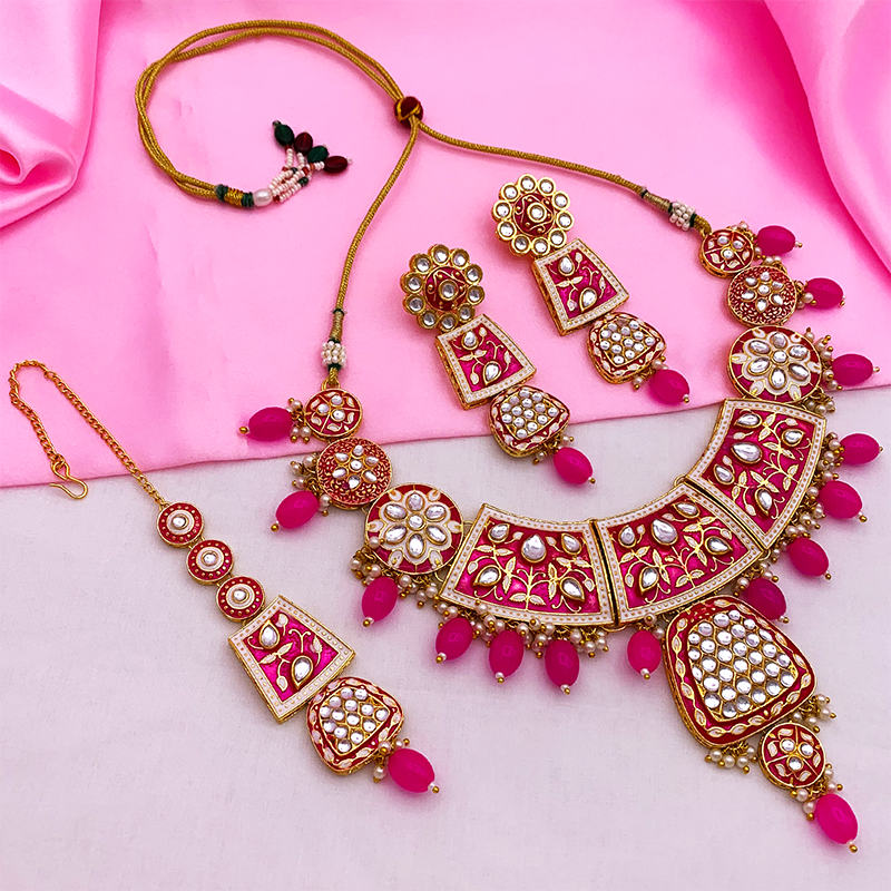 Sujwel Gold Kundan Mina Jewellery Set (08-0467)
