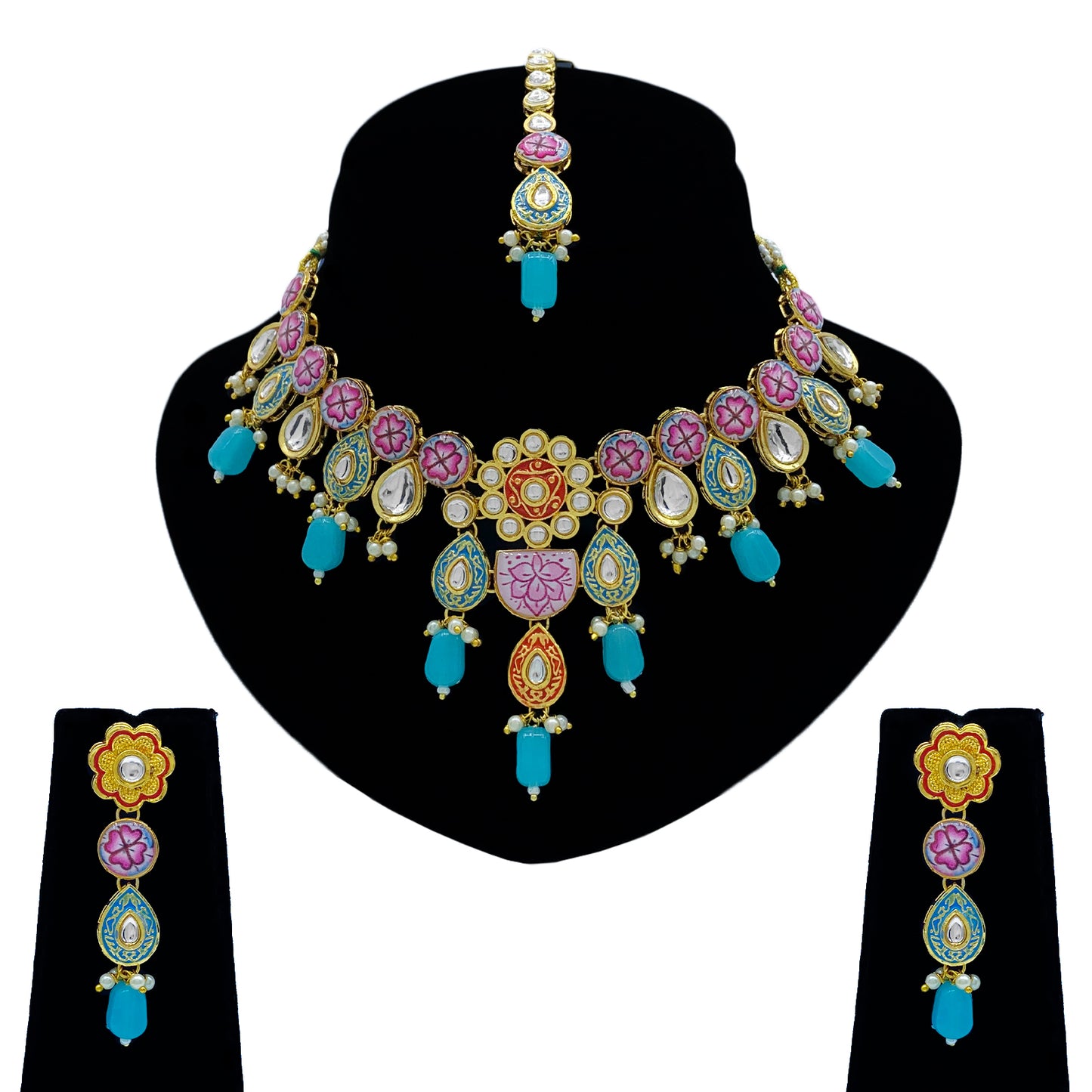 Kundan Meenakari Necklace Set for Young Girls (08-0552)