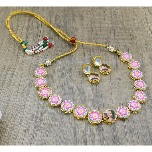 Personalized Sujwel Painting with Floral Design Chokar Necklace Set (SUJP01)(SUJ15-0111)