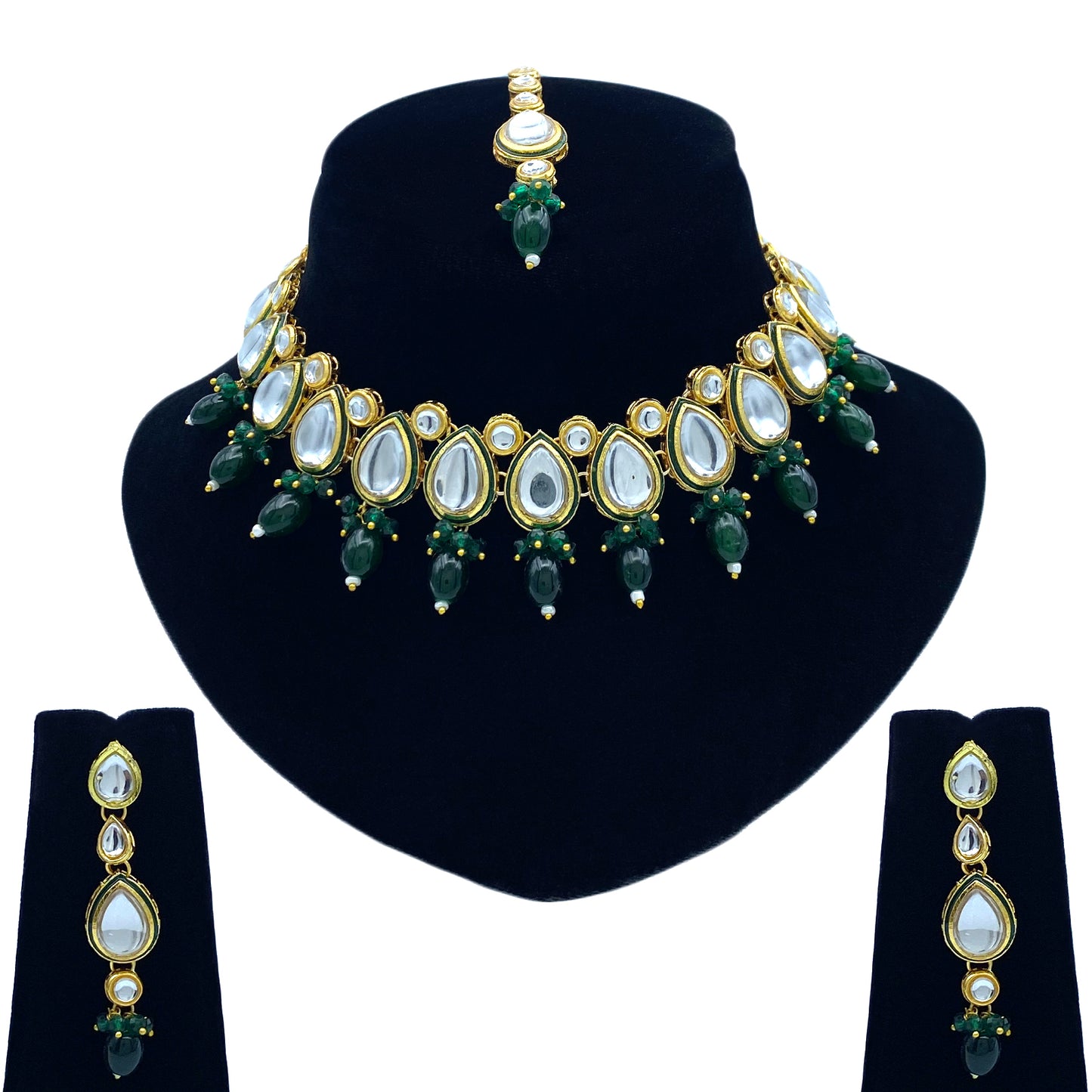 Sujwel Gold-Plated Kundan Necklace Set with Earrings, and Tikka for Girls and Women (08-0534)