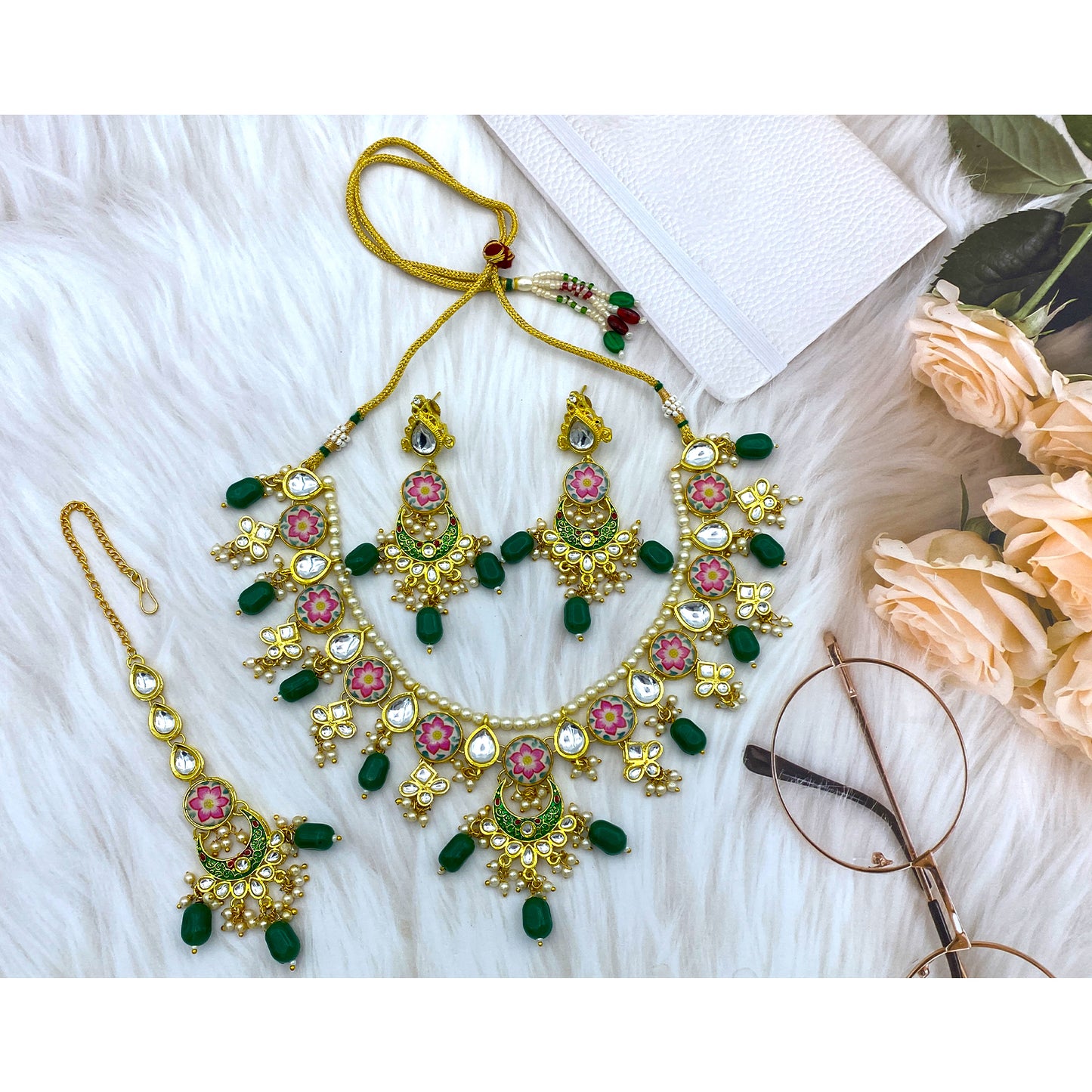 Kundan Meenakari Floral Set (08-0285)