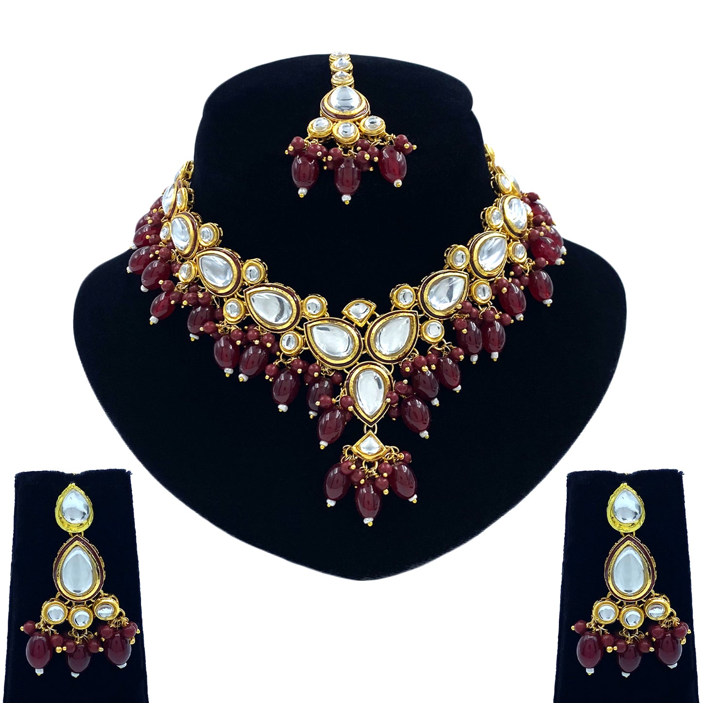 Sujwel Gold-Plated Kundan Necklace Set with Earrings, and Tikka for Girls and Women (08-0532)